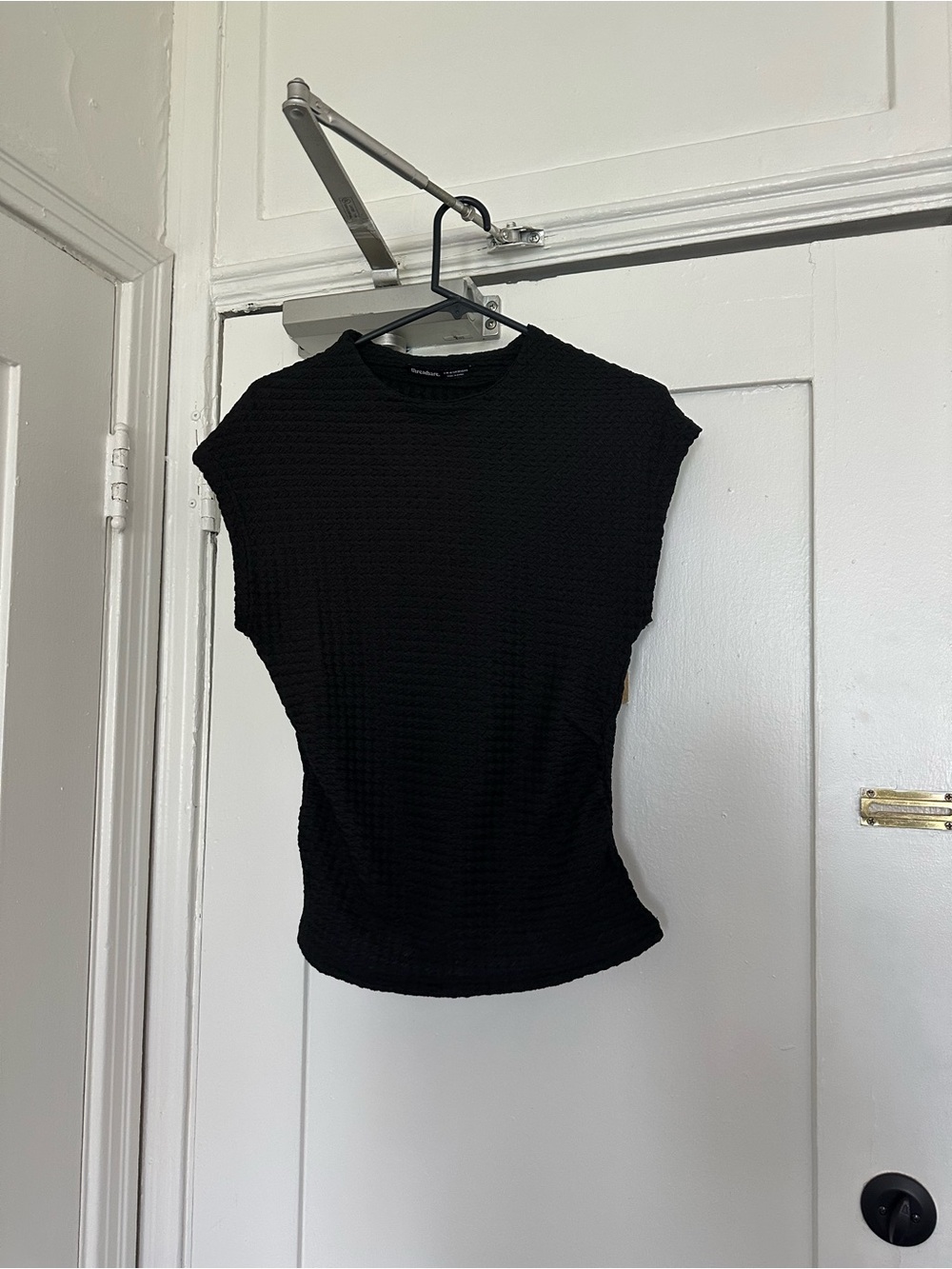 Women's Black Textured Cap Sleeve Top